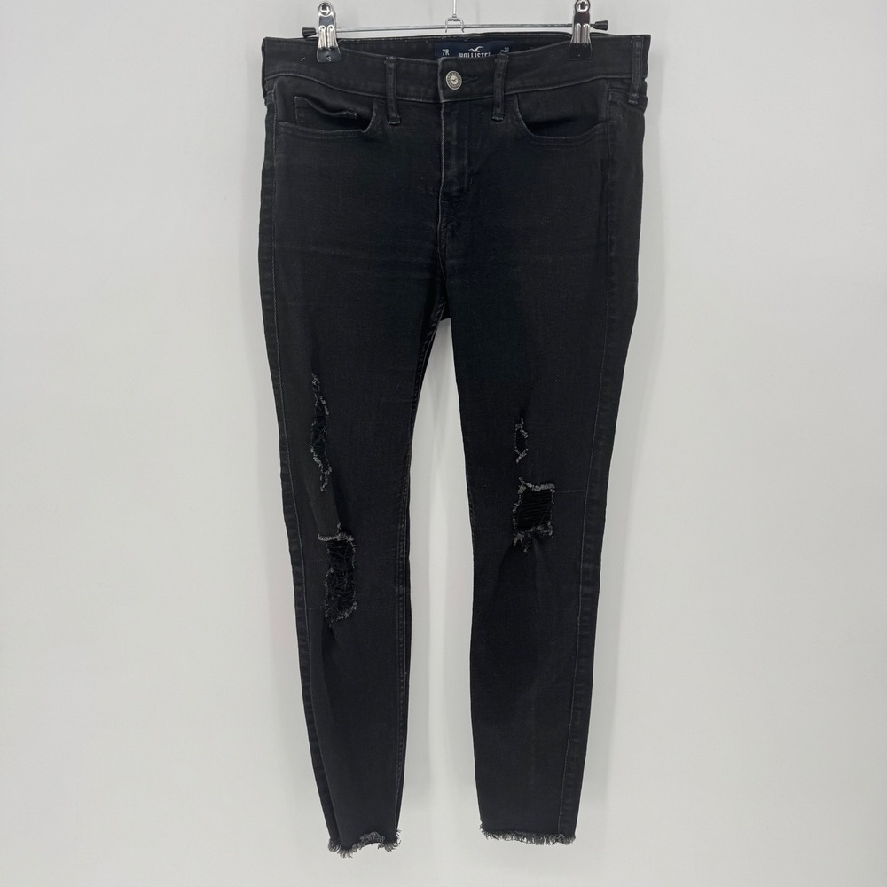 Hollister‎ Low Rise Super Skinny Crop Raw hem Distressed Black Jeans  Size 7R
